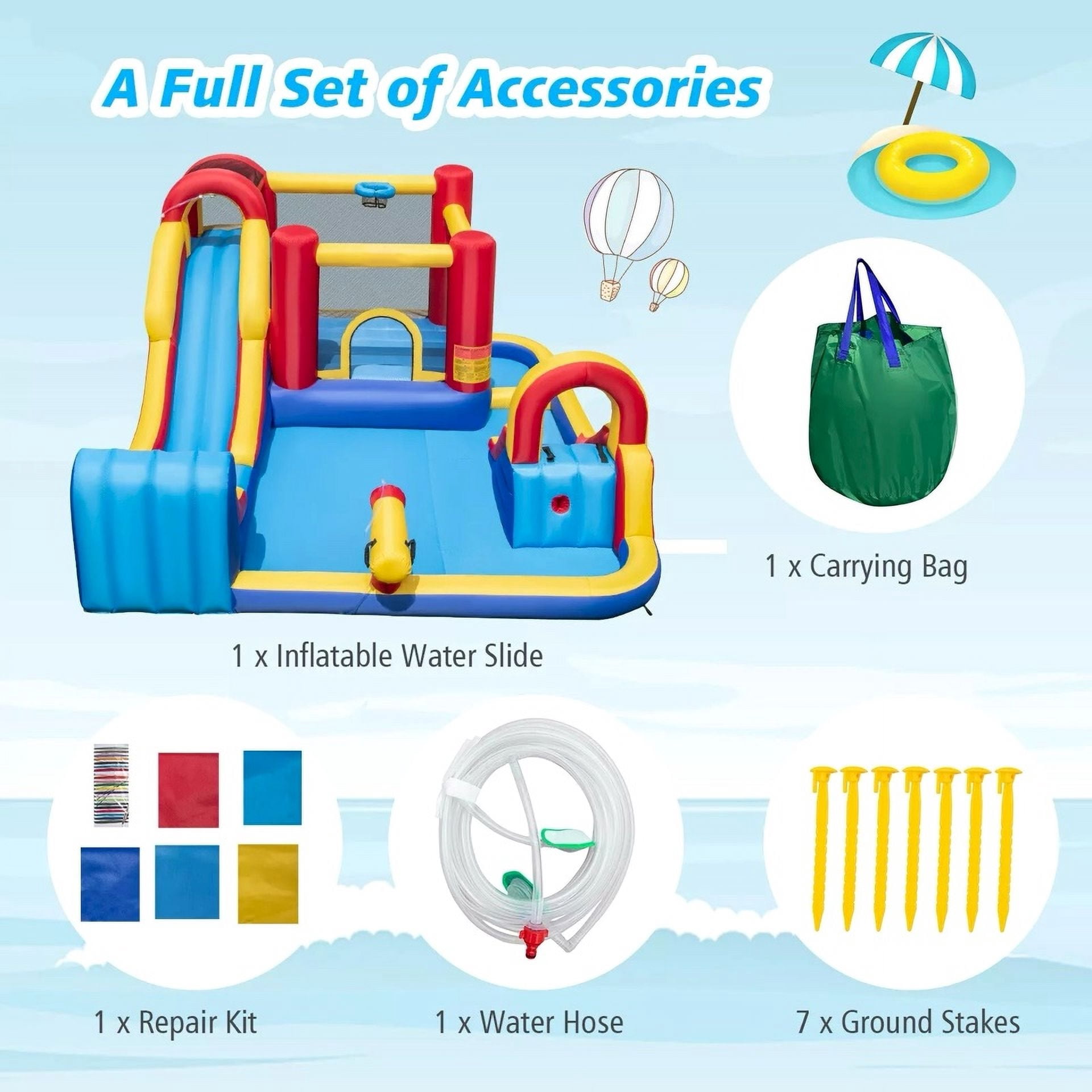 Auranook  Inflatable Water Slide Giant Kids Water Park w/ Double Slides without Blower