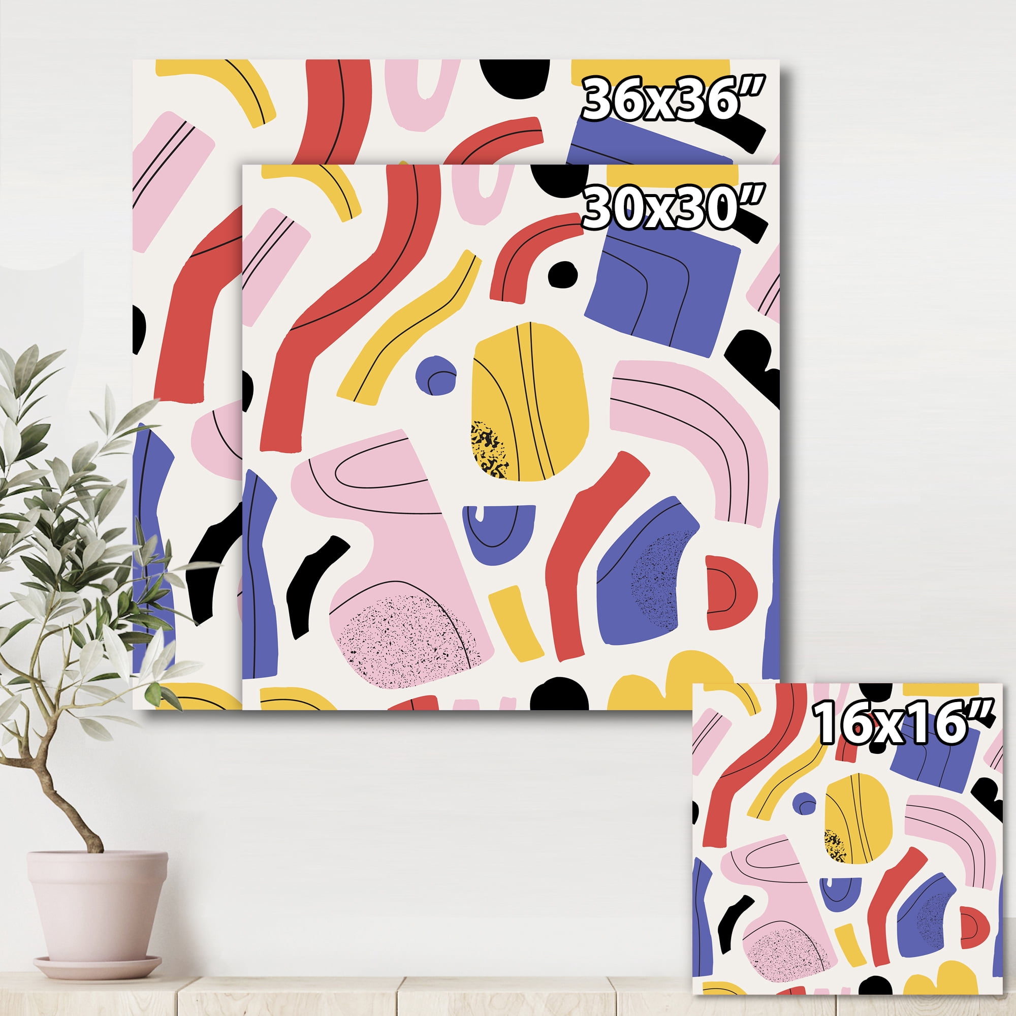 Designart ' Organic and Elements In Pink Yellow and Red ' Modern Canvas Wall Art Print
