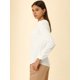 thumbnail image 4 of Allegra K Blusa de manga larga con cuello en V y ribete de encaje informal para mujer blanco XL, 4 of 6