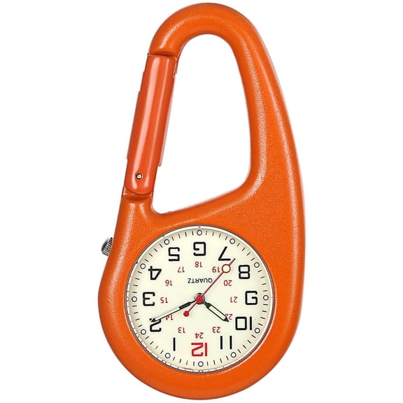 Clip On Quartz Watch for Men and Women Glow in The Dark Backpack Buckle Belt Fob Watch for Doctors Nurses Chefs Hiking or Climbing - Orange