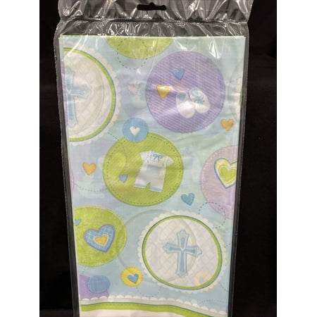 Amscan 579423 Sweet Christening Plastic Table Cover, 54" X 102", Blue
