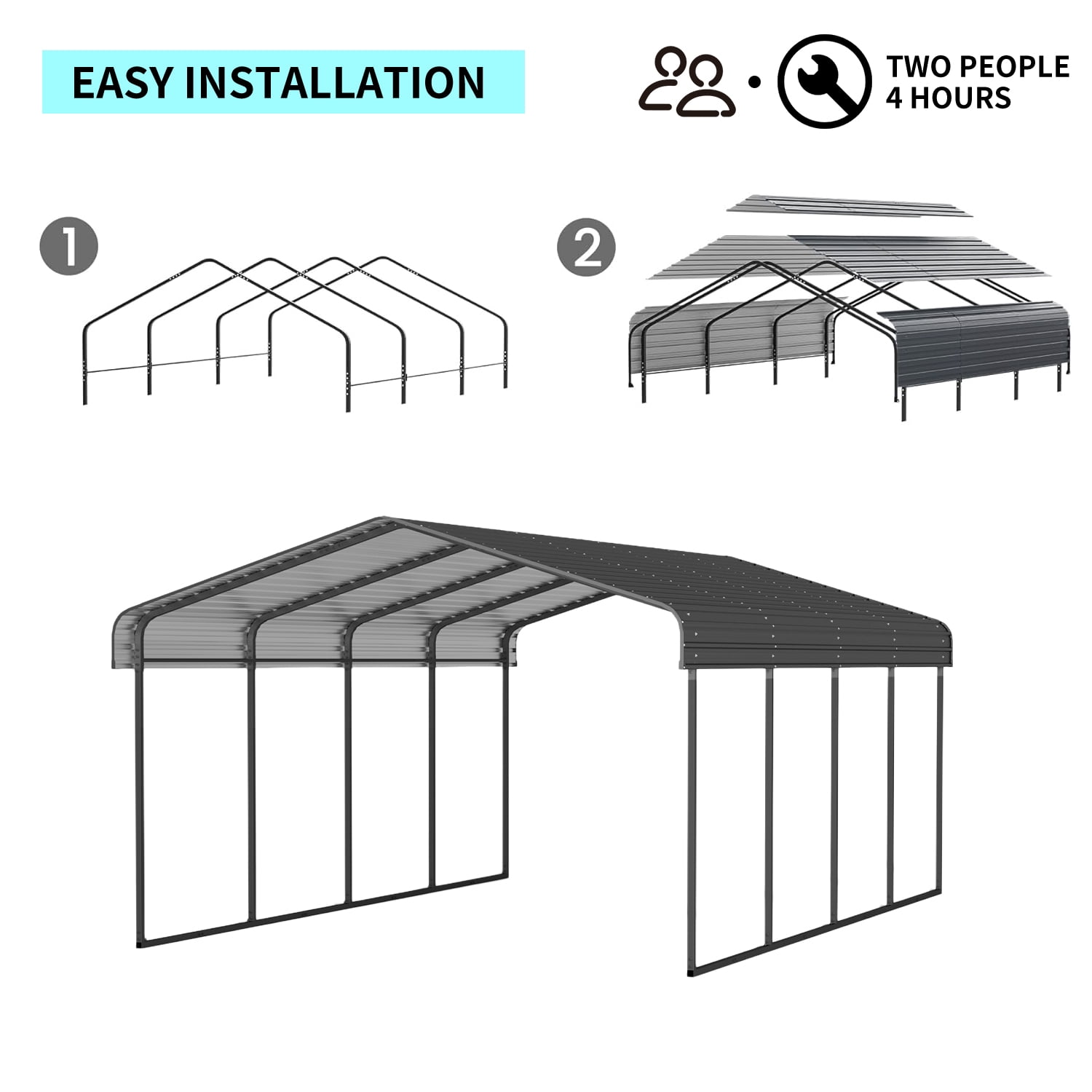 12x20 FT Metal Carport, Heavy Duty Outdoor Garage Car Shelter, Galvanized Steel Roof with Enhanced Base Outdoor Garage Car Shelter for Car, Boats and Truck