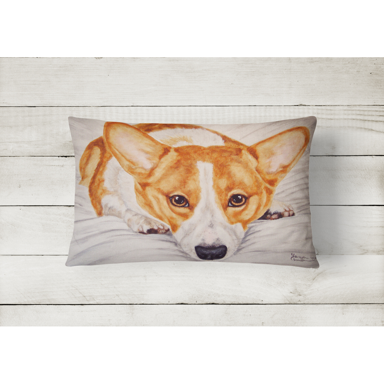 Carolines Treasures AMB1133PW1216 Fiona Corgi Fabric Decorative Pillow 12H x16W multicolor