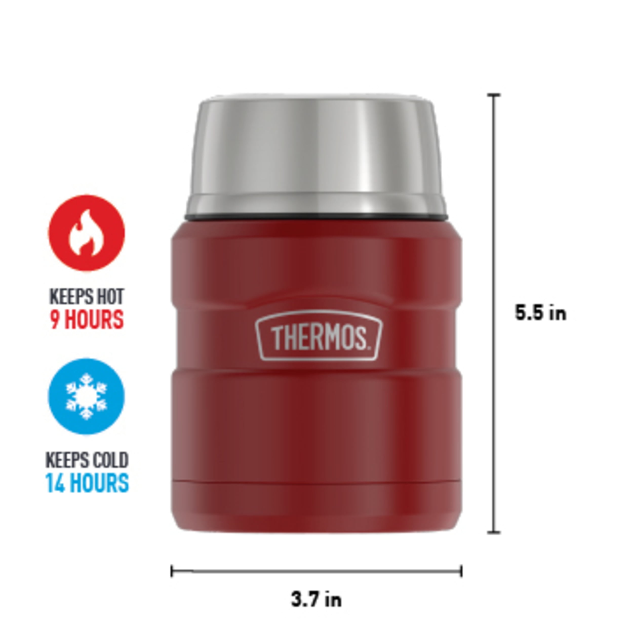 Thermos Stainless King Food Jar with Folding Spoon, Rustic Red, 16 Ounce