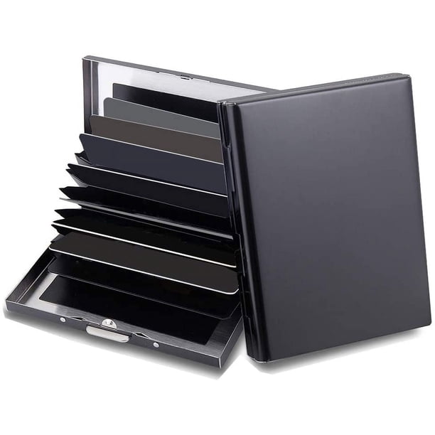 Paquete de 2 protectores de tarjeteros de crédito RFID de metal para tarjeteros de crédito y tarjeteros de visita para hombres, mujeres, set de regalo (negro) oso de fresa Electrónica