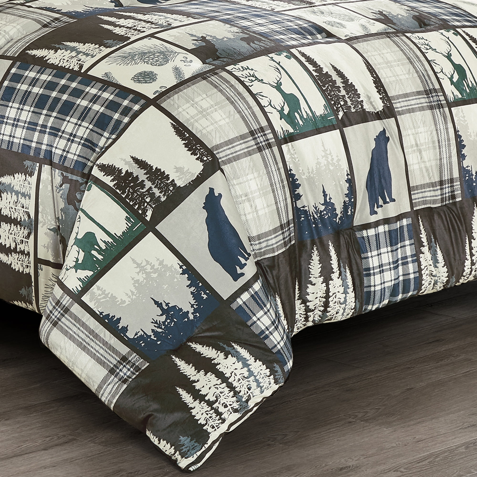 EvJK 5-Piece Velvet Sherpa Comforter Set – Wild and Free Cabin Lodge Bedding, Soft & Cozy Comforter with Matching Shams and Decorative Cushions, King