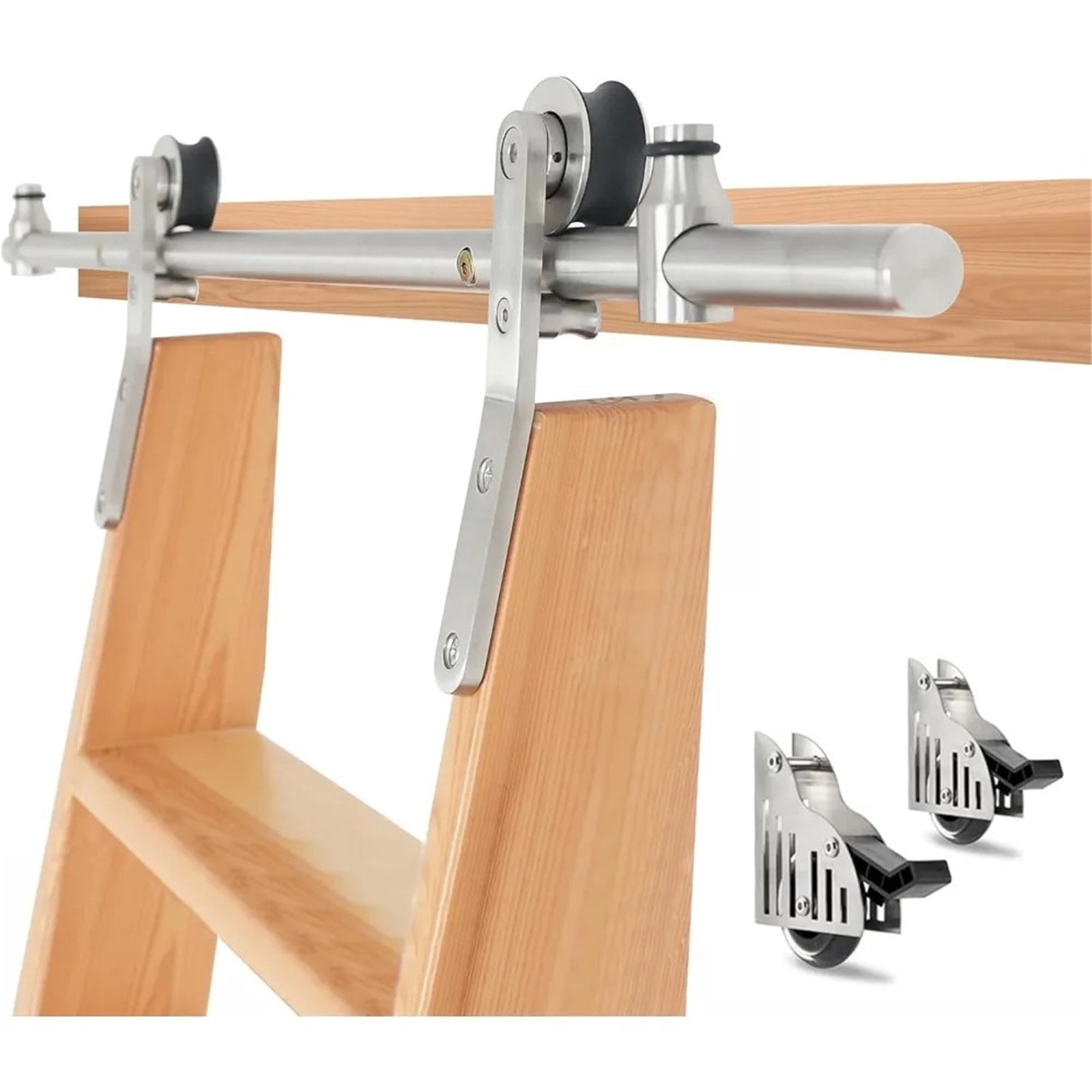 9.9 Ft. Stainless Steel Slip Bank Ladder Hardware Kit, Bottom Wheel With Brake, 300 Lb Capacity, Satin Finish (No Ladder) ,Easy Install