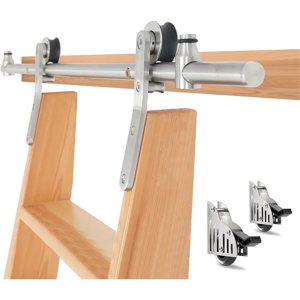 9.9 Ft. Acier inoxydable Slip Bank Ladder Hardware Kit, Roue inférieure avec frein, 300 Capacité Lb, finition satinée (pas d'échelle) ,Installation facile