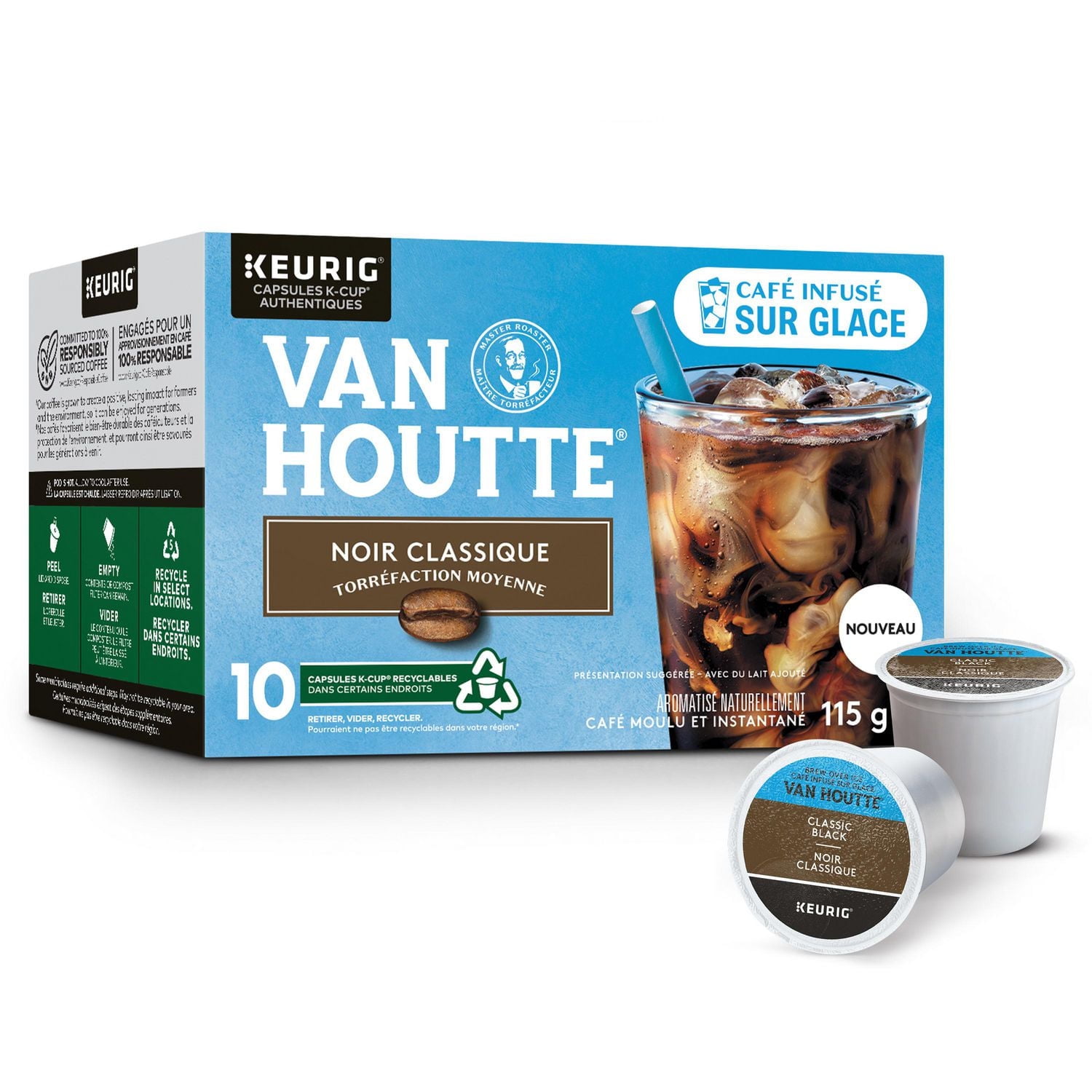 Capsules K-Cup de café infusé sur glace noir classique Van Houtte, torréfaction moyenne, 10 unités 10 unités