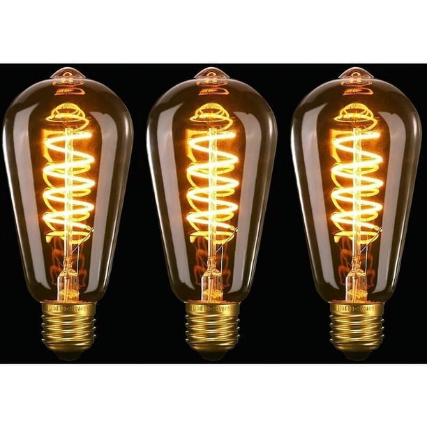 E27 LED ST64, 4W Espiral Flexible Curvo Filamento LED E27 Bombilla Decorativa Blanco Cálido Antiguo 2200K, Equivalente a 40W, para Café, Hogar, Bares y Restaurante, Paquete de 3 Clase Energética A