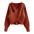 thumbnail image 3 of Baqcunre Women's Sweaters Women Casual V Neck Long Sleeve Sweaters Wrap Front Off Shoulder Asymmetric Hem Knitted Crop Solid Pullover Hoodies For Women Fall Outfits Women Trendy Coffee One Size, 3 of 3