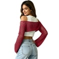 thumbnail image 4 of JULMCOMO Crochet Beach Cover Ups for Women Mesh Knit Hollow Out Long Sleeve Summer Crop Tops Bikini Cover Ups for Swimwear Deep Red M, 4 of 6