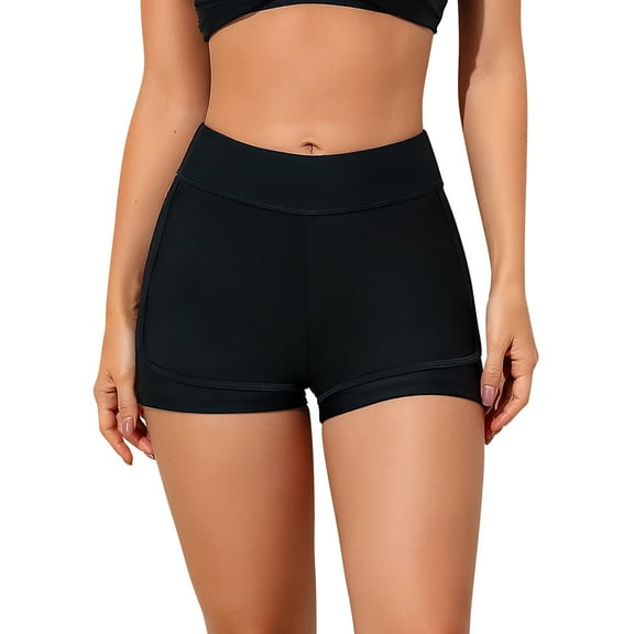 Attraco Women High Waist Swim Shorts Front Mesh Layer Elastic Boyleg Tankini Bikini Bottom