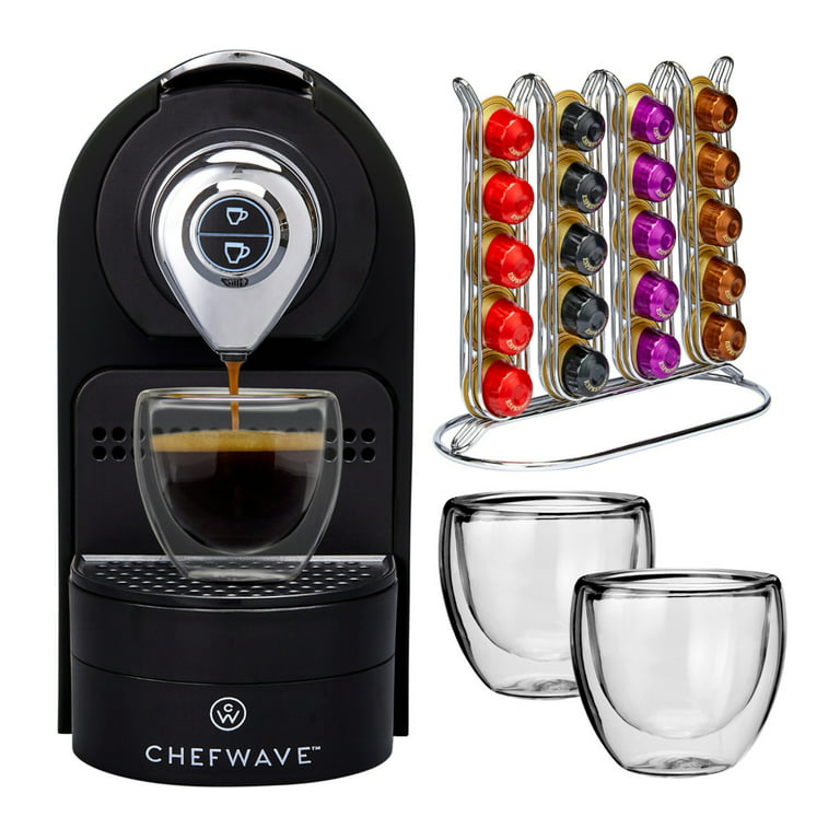 ChefWave Mini Espresso Machine for Nespresso Capsules (Red) with Accessories
