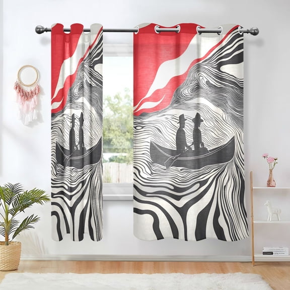 Yayeee Window Curtains Light Filtering 63"x42" Grommet Panel Pair Home Living Room Decor, Black Illusionary Boat