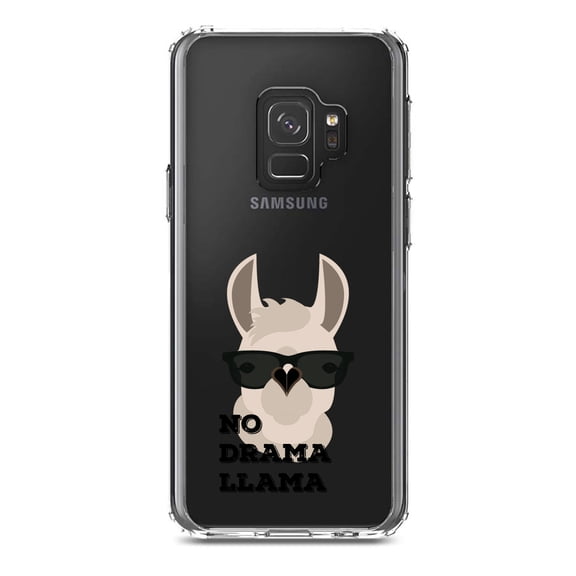 DistinctInk Clear Shockproof Hybrid Case for Samsung Galaxy S9 (5.8" Screen) - TPU Bumper Acrylic Back Tempered Glass Screen Protector - No Drama Llama Cartoon