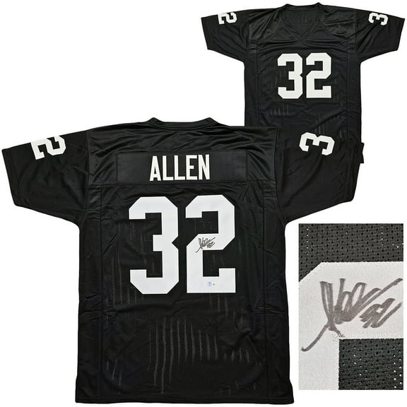 Oakland Raiders Marcus Allen Autographed Black Jersey Beckett BAS Witness 215325