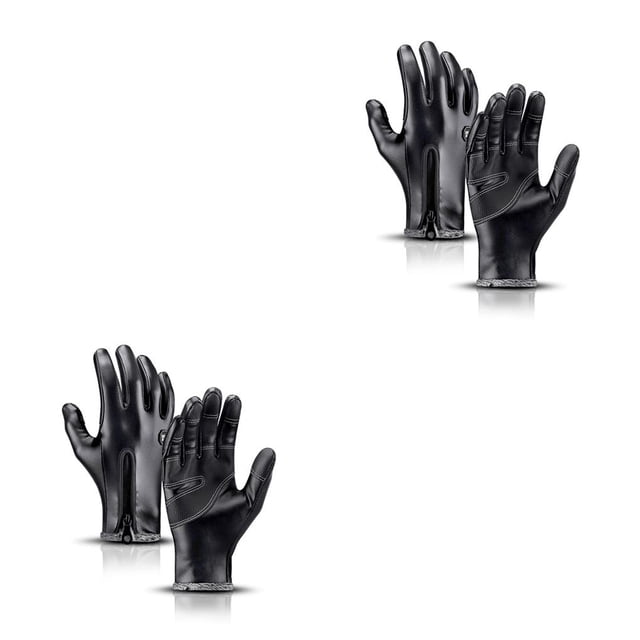 Jumpingount 2 piezas de guantes térmicos de PU para hombre, guantes impermeables de invierno para pantalla táctil, manoplas de moda para montar, S 2piezas