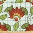 thumbnail image 2 of Ambesonne Floral Fabric by the Yard Microfiber, Spring Leaves and Flowers, 2 Yards, Vermilion Olive Green, 2 of 2