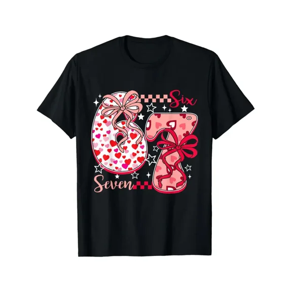Women' & Girls' Valentine 67/6/7 Meme T-Shirt - Funny Number Chain Joke, Casual Round Neck Short Sleeve 100% Cotton Tee for Valentines Day Gifts & Casual Attire