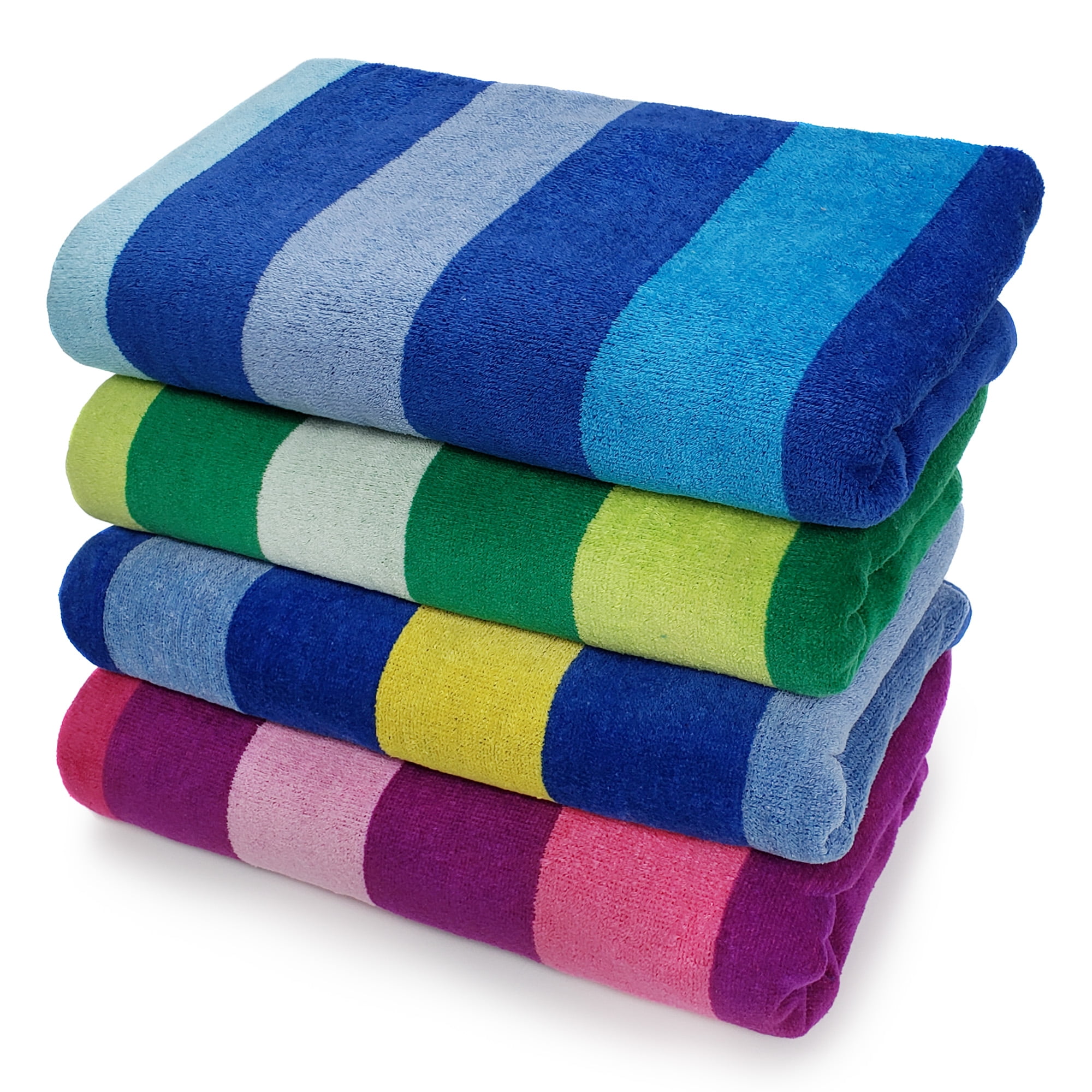 4 X STRIPED BRIGHT 100% COMBED COTTON SOFT ABSORBANT BLUE HAND TOWELS 