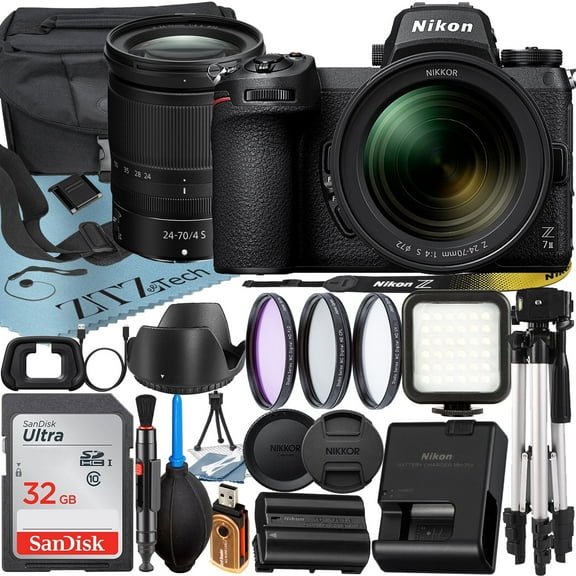 Nikon Z7 II Mirrorless Camera with NIKKOR Z 24-70mm f/4 S Lens   SanDisk 32GB Card   Case   3 Pieces Filter   Flash   ZeeTech Accessory Bundle