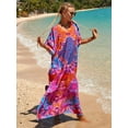 thumbnail image 6 of EDOLYNSA Boho Print 2024 Sexy V Neck Bat Sleeve Casual Beach Long Dress Women Summer Swimsuit Coverup Relaxed Vacation Party Dresses, 6 of 8