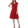 thumbnail image 2 of Vestidos de cóctel INSPIRE CHIC para mujer, con cinturón, escote en V, mangas cortas, vestido fluido en línea A, talla XS, rojo, 2 of 6