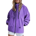 thumbnail image 4 of Sexlip Women Hooded Waterproof Windbreaker Jacket Full Zip Long Sleeve Multi Zipper Pocket Loose Fit Outdoor Hiking Lightweight Rain Coat Purple XL, 4 of 7