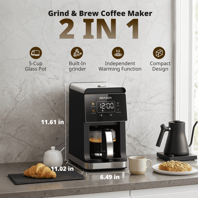 5-Cup Grind and Brew Coffee Maker with Programmable Timer photo 2
