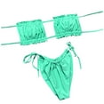 thumbnail image 3 of Bikini Set for Women Solid V Neck Knot Front Push Up High Leg Thong Two Piece Swimsuit, 3 of 6