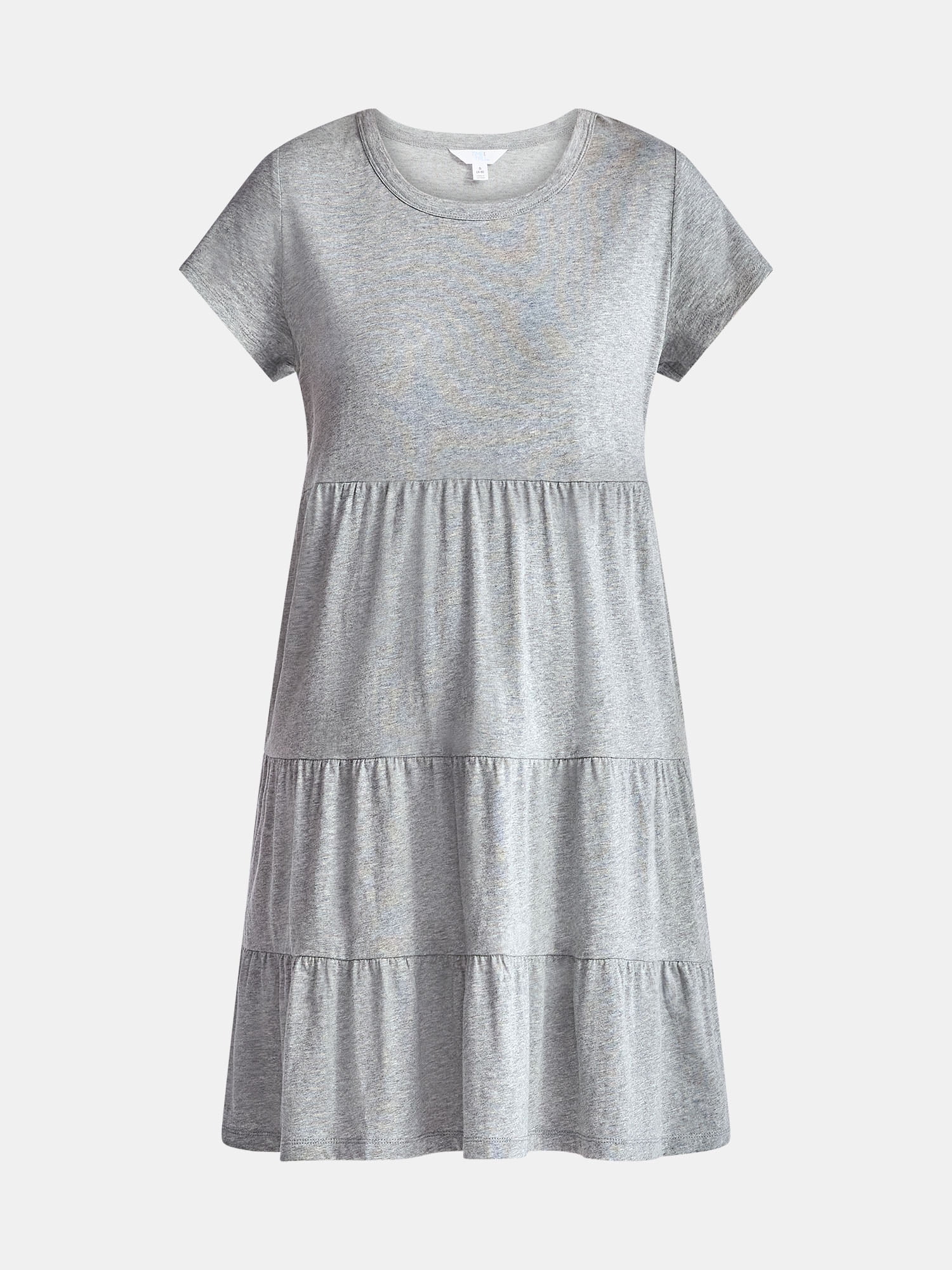 Time and Tru Women's Tiered Cotton Dress with Short Sleeves, Sizes XS-XXXL