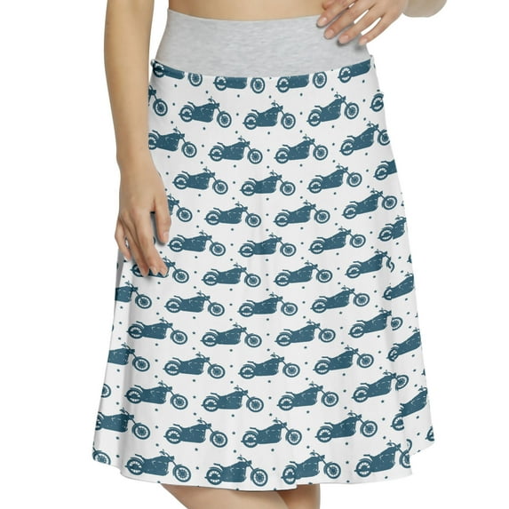 Women's Motorcycle Silhouettes of Motorbike A-line Printed Skirt Casual Wear, 2XL, Dark Petrol Blue Coconut, by Ambesonne