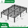 thumbnail image 2 of 18-Inch King Size Double Layer Metal Platform Bed Frame with Round Corner Legs, 4000 lbs Capacity, Noise-Free, 2 of 9