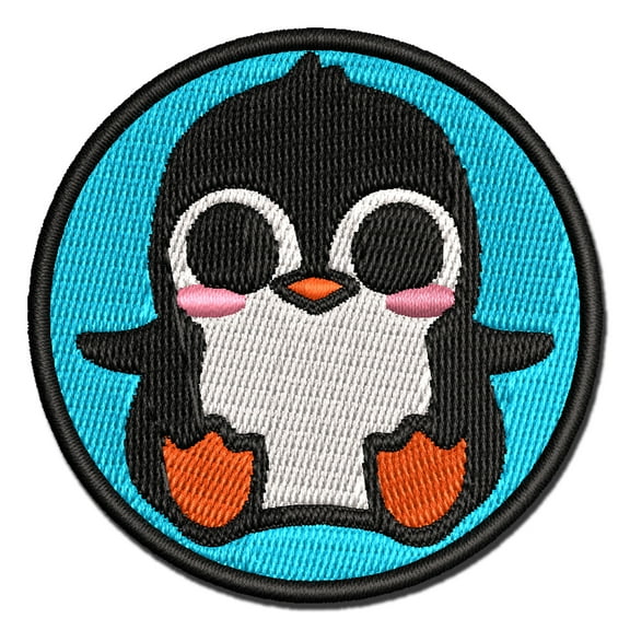 Precious Kawaii Chibi Baby Penguin Sitting Applique Multi-Color Embroidered Iron-On Patch - 2.5 Inch Small