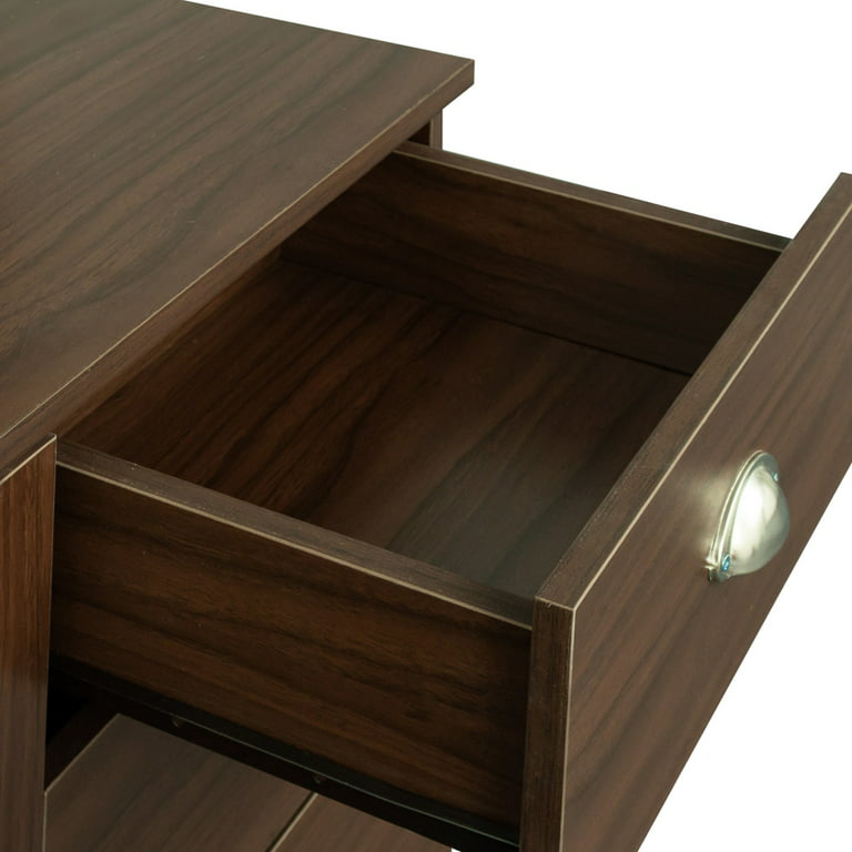 59.1 Modern Walnut Home Office Desk with Drawer Storage Pine Wood Desk
