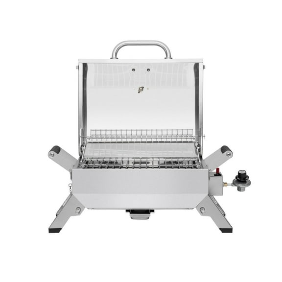 Stainless Steel Tabletop Gas Grill w/ Folding Legs & Lockable Lid