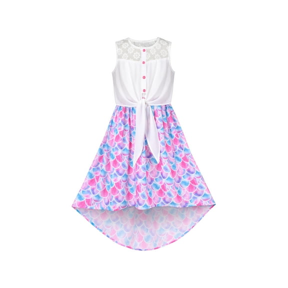 Girls Dress Lace Hi-lo Sundress Fish Scale Mermaid Tale Sleeveless 10 Years