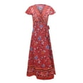 thumbnail image 4 of Robes Décontractées pour Femmes Bohème Imprimé Col en V Profond Fente Latérale Longue Robe Maxi Dames Plage Été Robes, 4 of 7