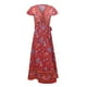 thumbnail image 4 of Vestido largo de manga corta con cuello en V profundo y abertura lateral de verano bohemio para mujer con cinturón Fridja nalpqowj28642, 4 of 9
