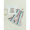 thumbnail image 2 of KelaJuan Baby Girl 2Pcs Summer Outfits, Short Sleeve Bus Letter Print Tops Striped Bell Bottoms Set, 2 of 8