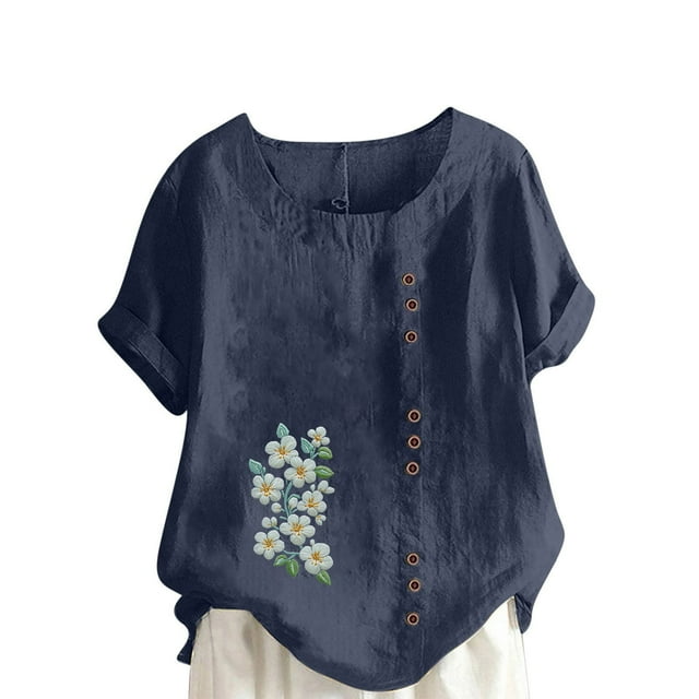 Túnica de Manga Corta Tops para las Mujeres Océano Pescado Impreso Blusa, Ropa Casual Ver Botón Arriba Camiseta