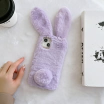 Allytech Rabbit Faux Furry Case Cover for Apple iPhone 14, Girly Fluffy Faux Fur Protective Anti-Scratch Bunny Case for Girls Women - Purple