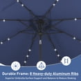 thumbnail image 3 of Ainfox 10ft Patio Umbrella Outdoor Solar Powered with LED Lights,One Center Light and 8 Sturdy Ribs,Navy Blue, 3 of 10