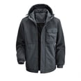 thumbnail image 3 of safuny Men's Solid Color Zip-Up Long Sleeve Drawstring Hooded Jacket Casual Fleece Nylon Multiple Pockets able Lightweight Outdoor Coat for Daily Wear Dark Gray XXL, 3 of 8