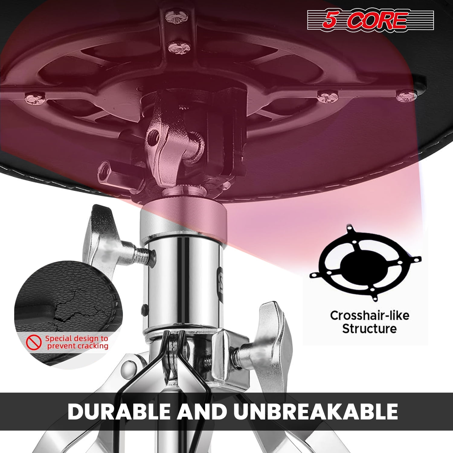 5 Core Drum Throne 5" Padded Guitar Stool Adjustable 310lbs Capacity Heavy Duty Seat w Velvet Top