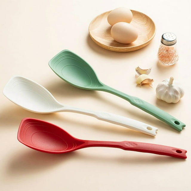 Spatule Cuillère en Silicone Rouge Ustensile de Cuisine Polyvalent Non Abrasif Résistant à la Chaleur Qualité Alimentaire Sécuritaire pour Batterie de Cuisine Antiadhésive Service Remuage Outil de Cuisson