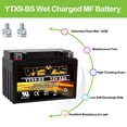 thumbnail image 3 of YTX9-BS Battery Replaces EXT9 GTX9-BS CYTX9-BS GTX9-BS For Motorcycle ATV Honda TRX 400EX Sportrax Fourtrax GSXR600 LTZ250 ZX600, Polaris Predator 500, 3 of 6