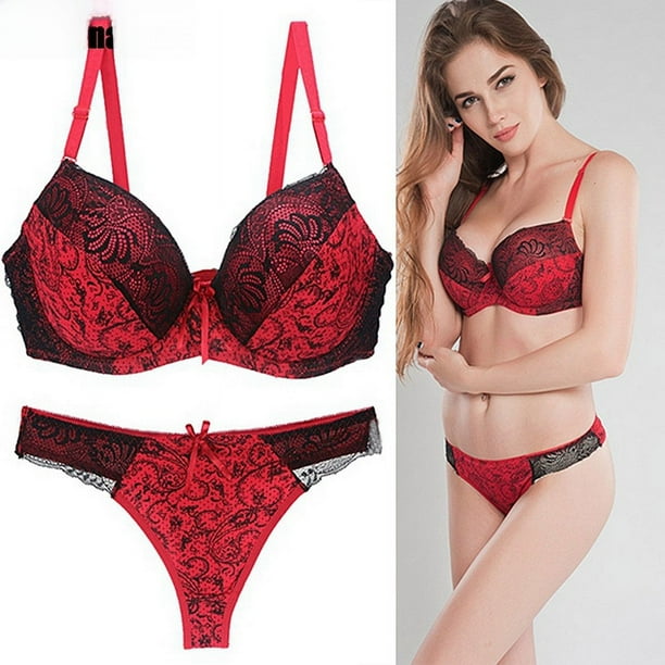 Conjunto de sujetador sexy con estampado de encaje, ropa interior a juego de colores, conjunto de ropa interior de talla grande