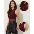 thumbnail image 2 of Top corto de malla con estrellas para mujer, cuello alto, sin mangas, transparente, camiseta sin mangas para fiesta Rojo burdeos L, 2 of 6